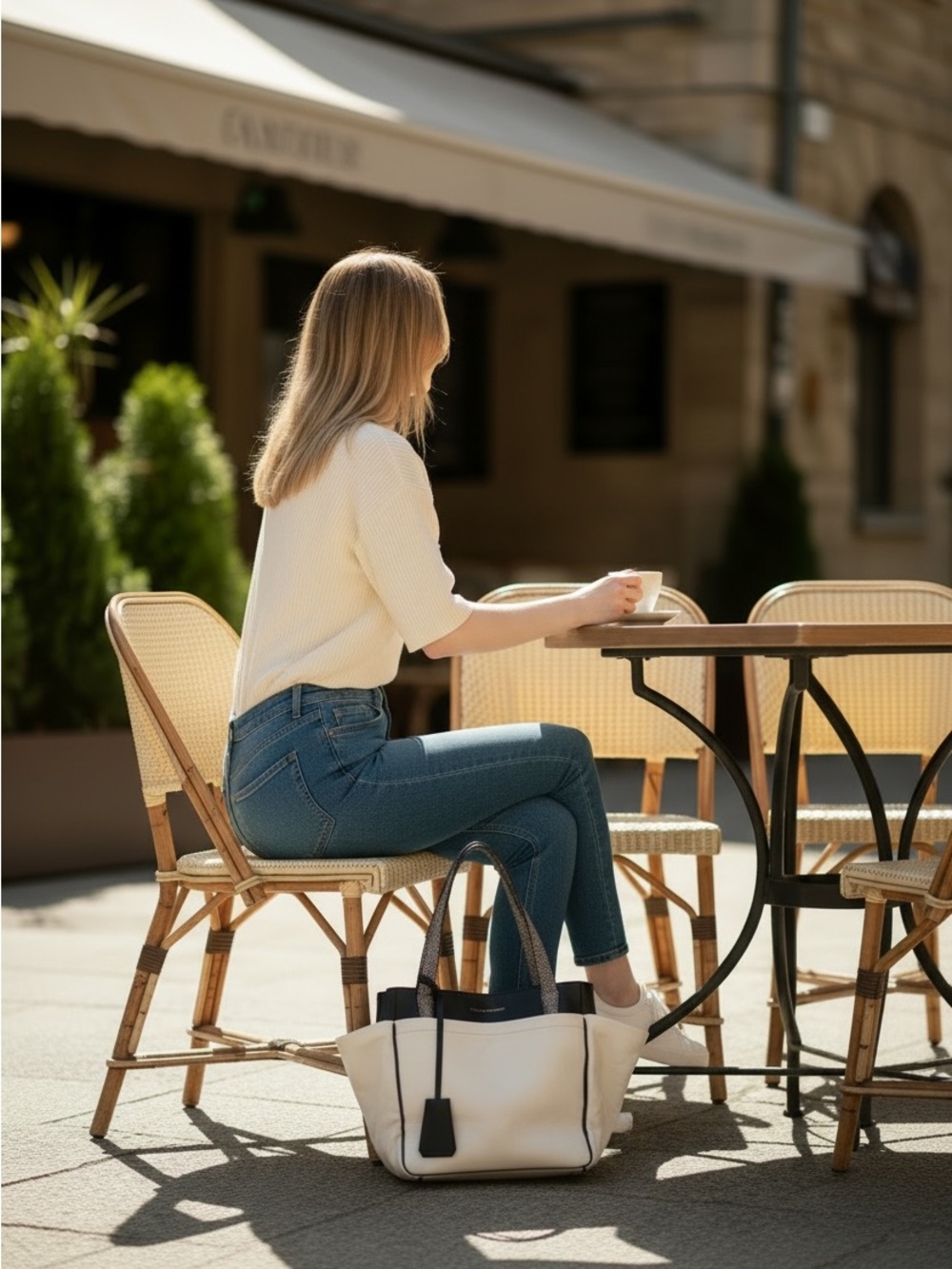 Diane von Furstenberg Cream and Black Leather Tote